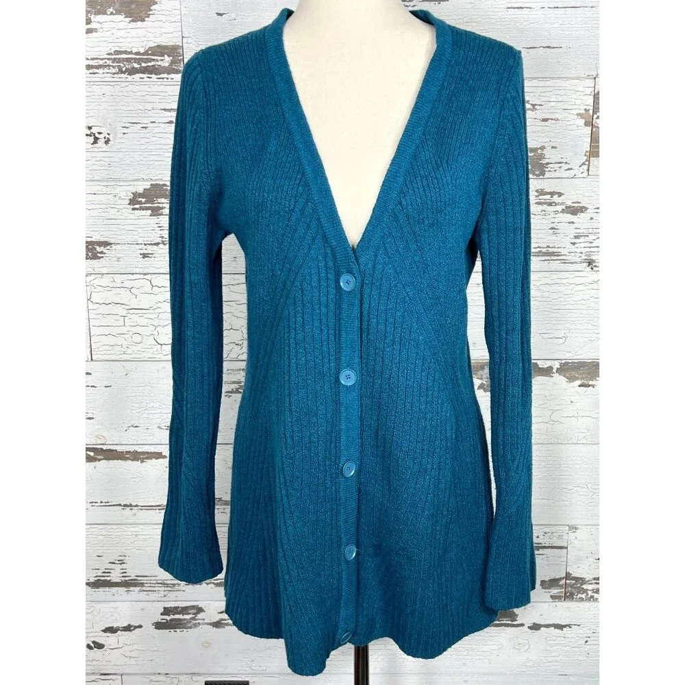 CABI Deco Button Front Cardigan V-Neck Teal Green Sz M #3712 NWOT
